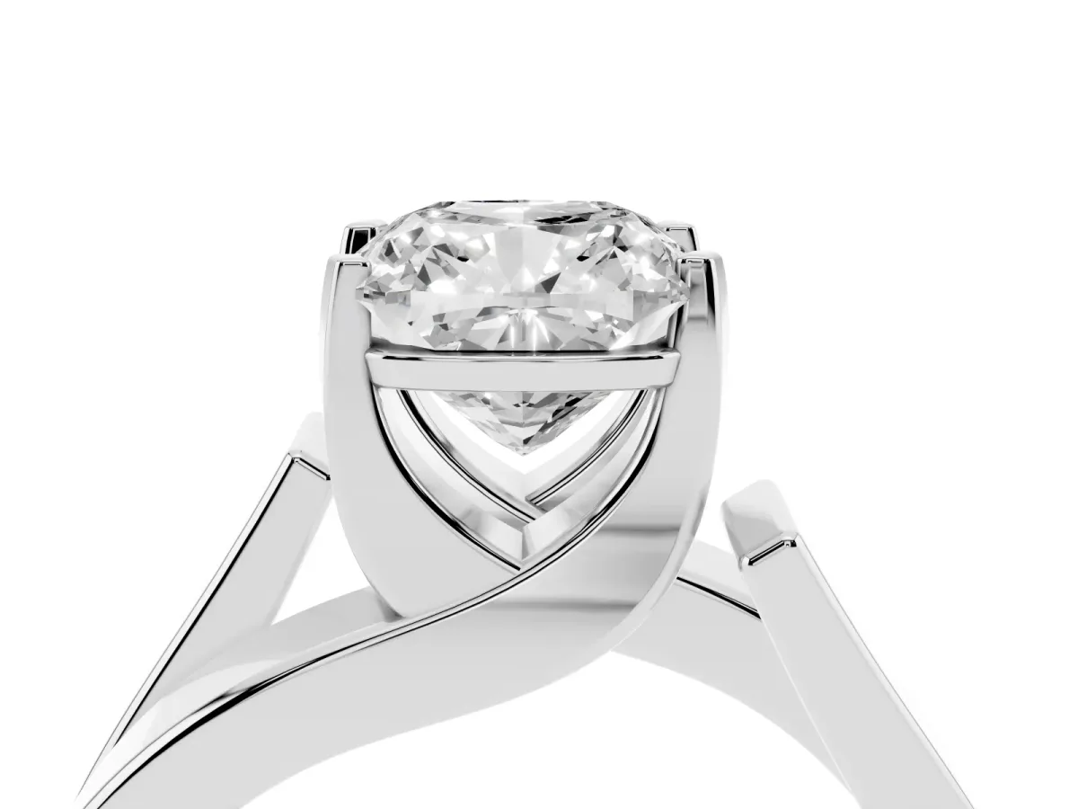 Modern Tension Set Cushion Cut Diamond Solitaire Wide Band Ring Silver