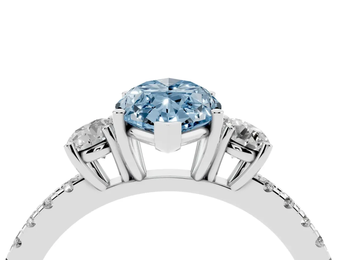 Fancy Blue Three-Stone Marquise Cut Cut Diamond Pavé Band with Prong Setting Platinum
