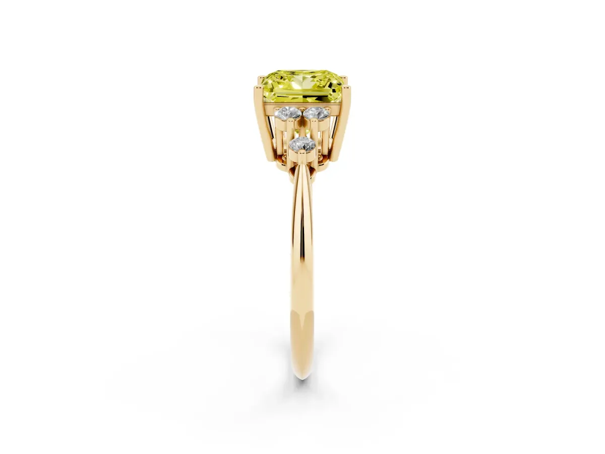 Fancy Yellow Princess Cut Cut Diamond Cluster Ring with Solitaire Band and Four-Prong Setting Yellow gold