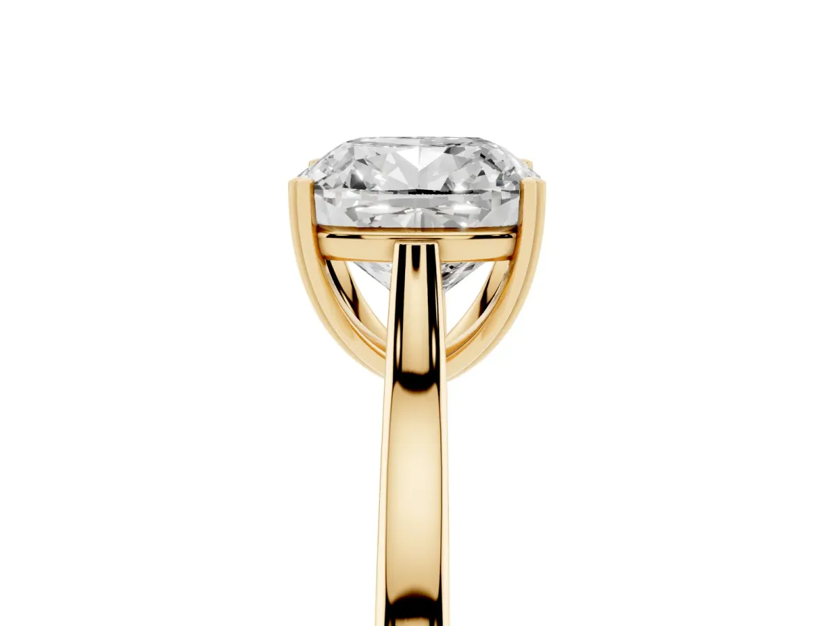 Cushion Cut Solitaire Heart Prong Engagement Ring with Tapered Band Yellow gold