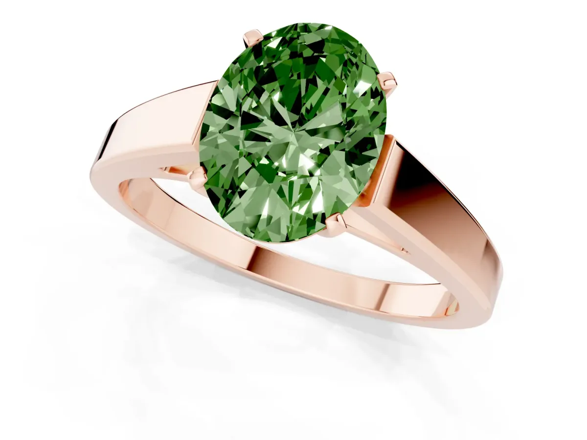 Fancy Green Oval Cut Solitaire Engagement Ring with Four-Prong Setting and Tapered Band Rose gold