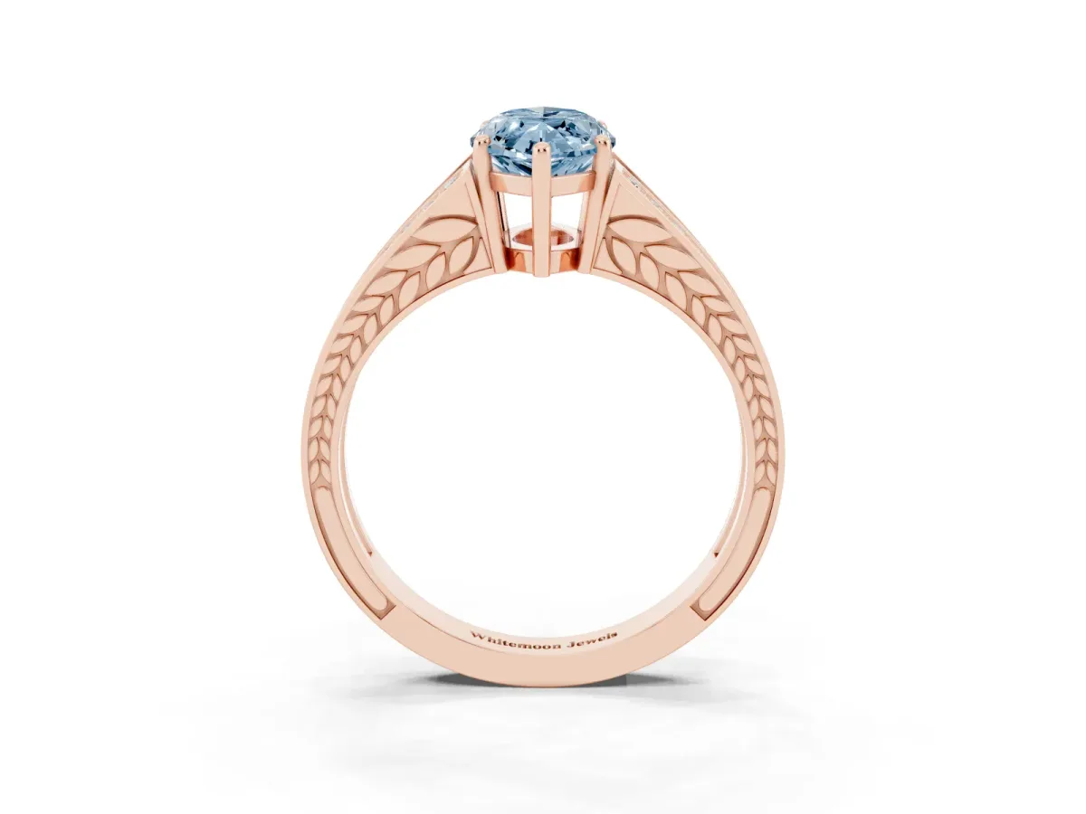 Fancy Blue Marquise Cut Diamond Split Shank Ring with Pavé Band and Four-Prong Setting Rose gold