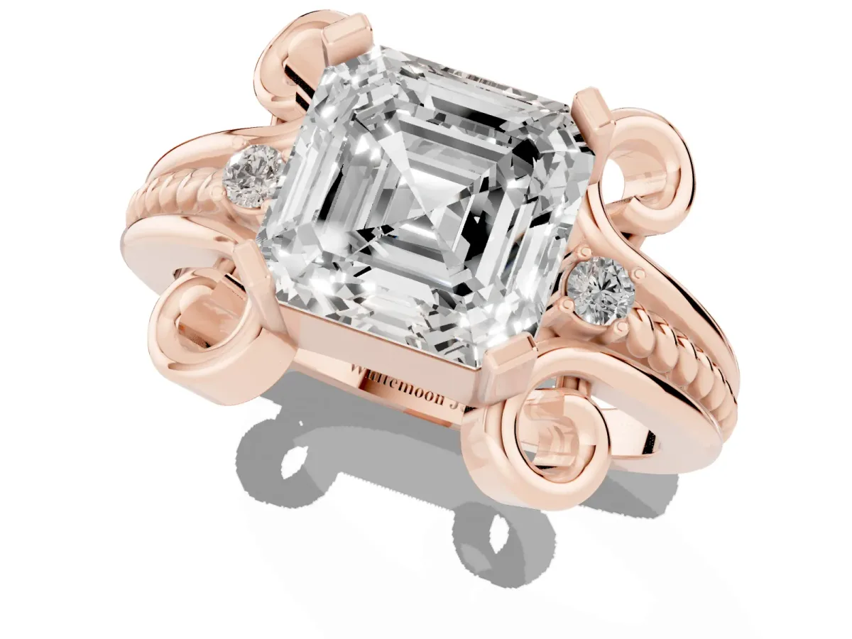 Asscher Cut Solitaire Twisted Band Scroll Prong Ring Rose gold