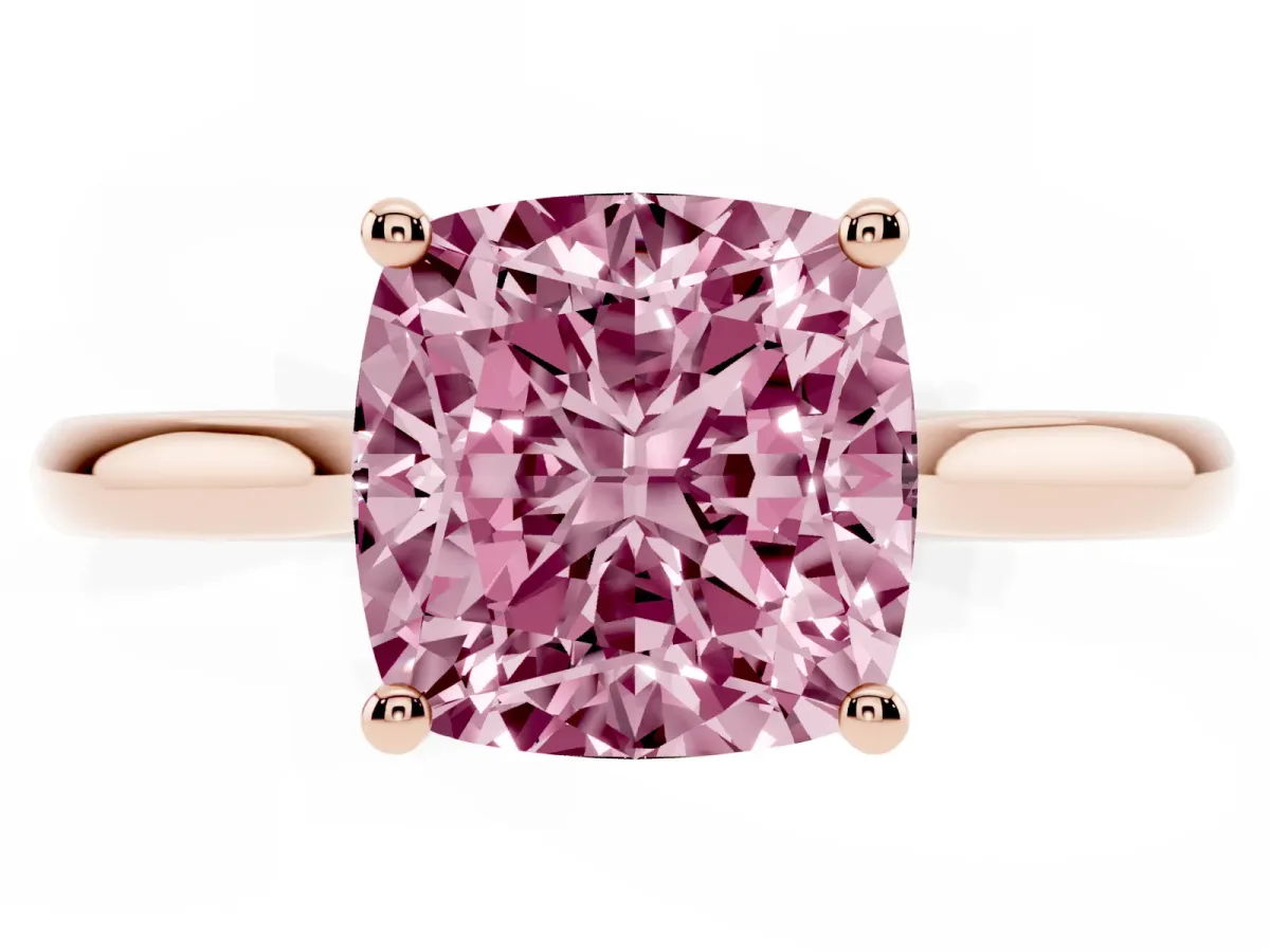 Fancy Pink Cushion Cut Cut Solitaire Ring with Cathedral Band and Four-Prong Setting Rose gold