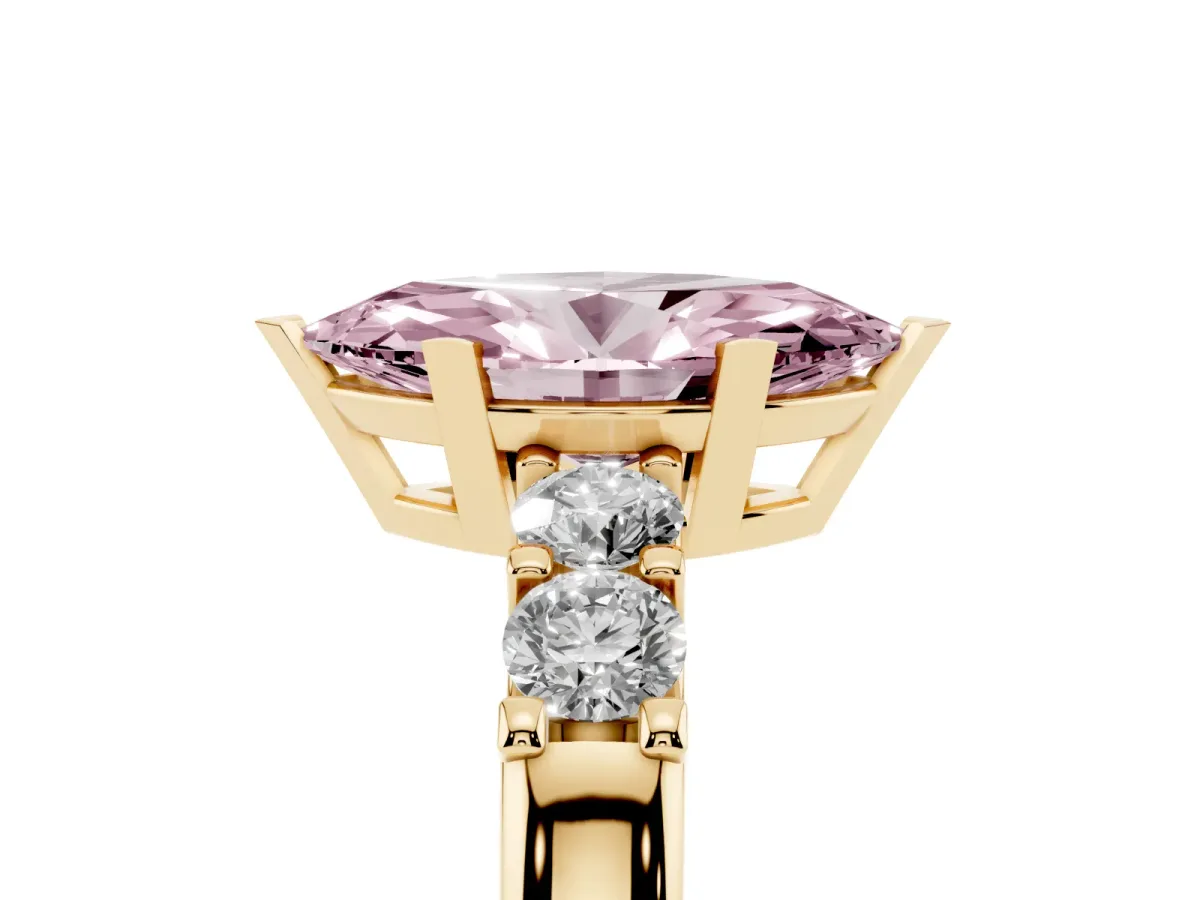 Fancy Pink Marquise Cut Brilliant Cut Diamond Five-Stone Prong Set Engagement Ring with Channel Band Yellow gold