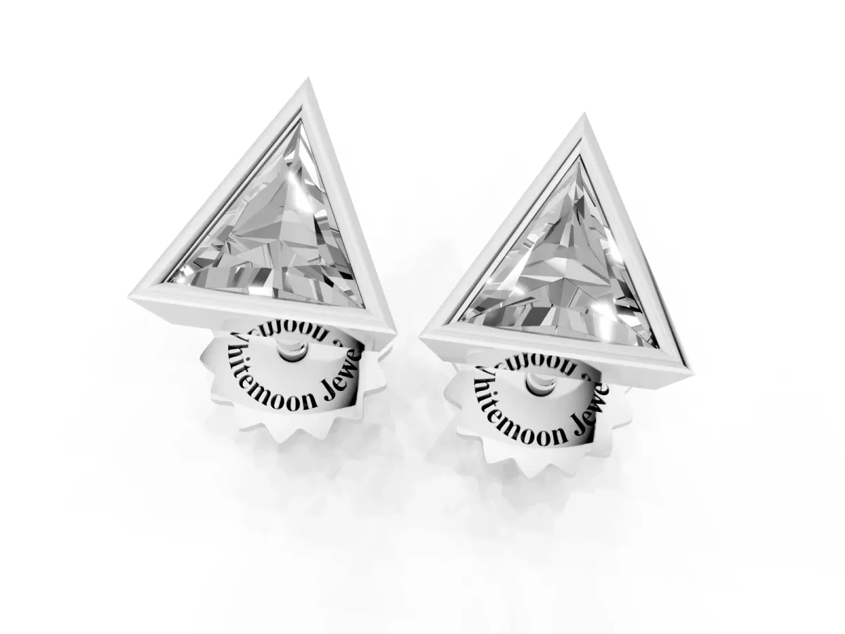 Trillion Diamond Bezel-Set Solitaire Stud Earrings Silver