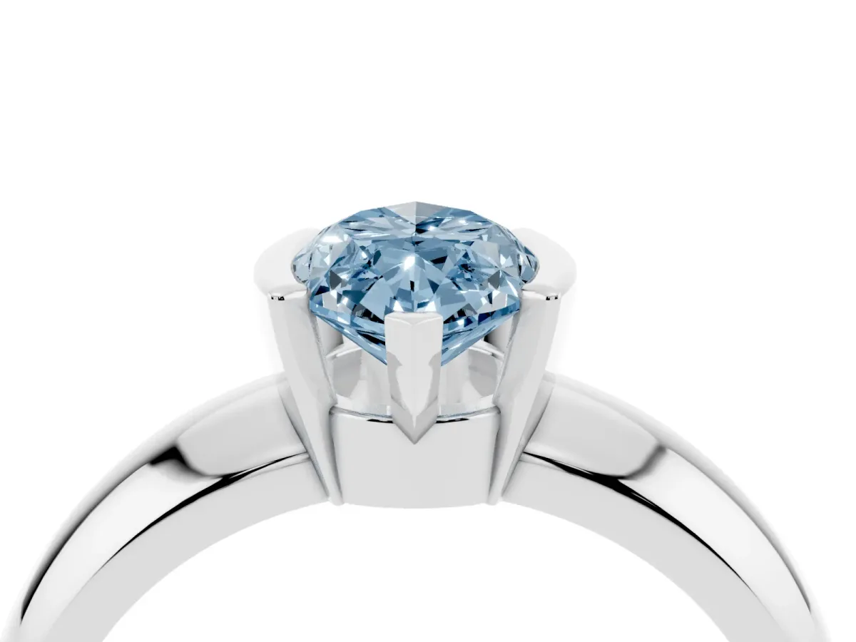Fancy Blue Marquise Cut Solitaire Tension Set Diamond Ring with Wide Band Silver