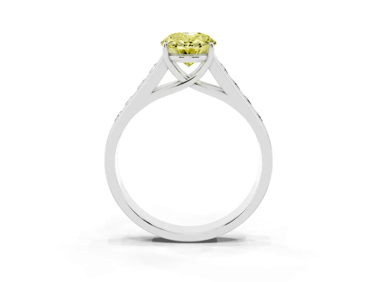 Fancy Yellow Oval Cut Solitaire Channel-Set Diamond Engagement Ring with Four-Prong Setting Silver