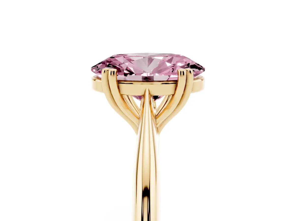 Fancy Pink Oval Cut Solitaire Diamond Ring with Six-Prong Setting and Classic Band Yellow gold