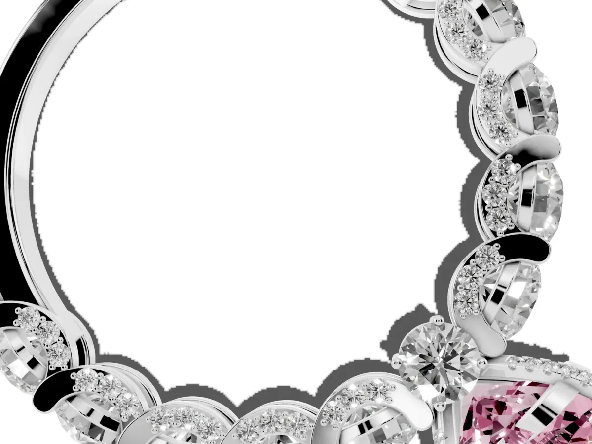 Fancy Pink Heart Cut Diamond Side Stone Engagement Ring with Four-Prong Setting Silver