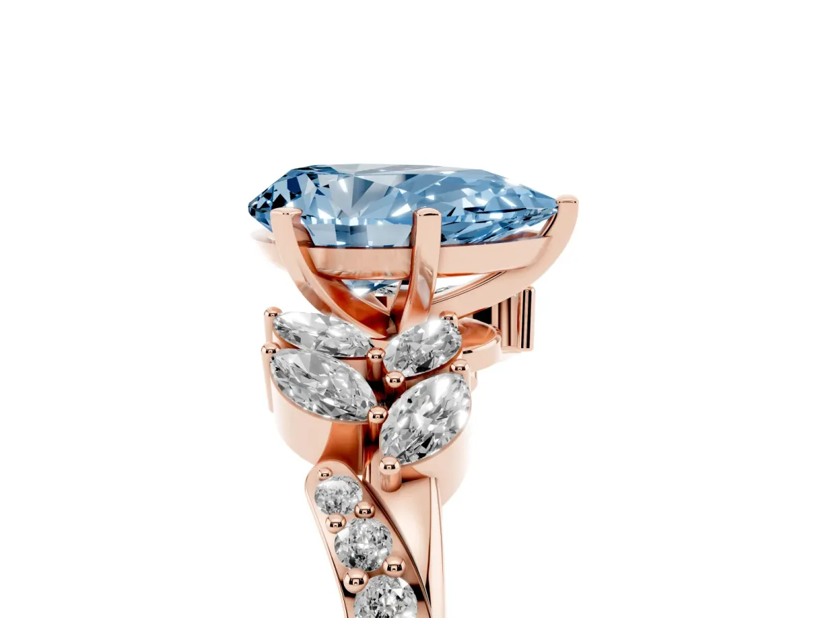 Fancy Blue Pear Cut Solitaire Marquise Twist Band with Six-Prong Setting Rose gold