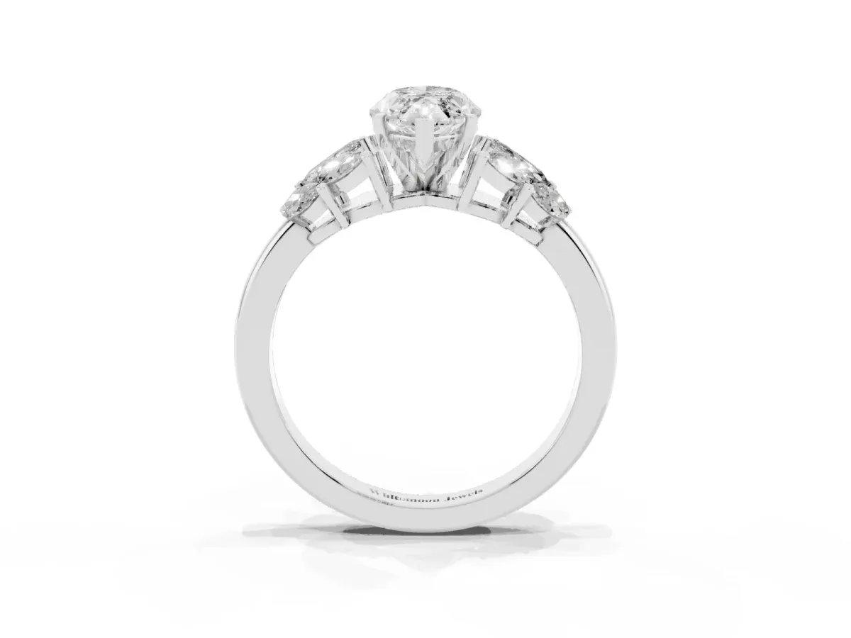 Marquise Cut Diamond Cluster Leaf Design Ring with Prong Setting Silver