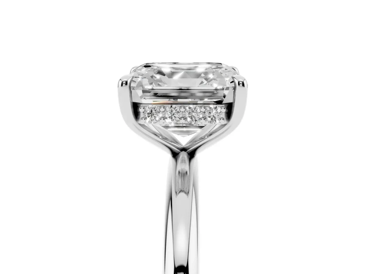 Asscher Cut Diamond Solitaire Ring with Thin Band and Four-Prong Setting Silver