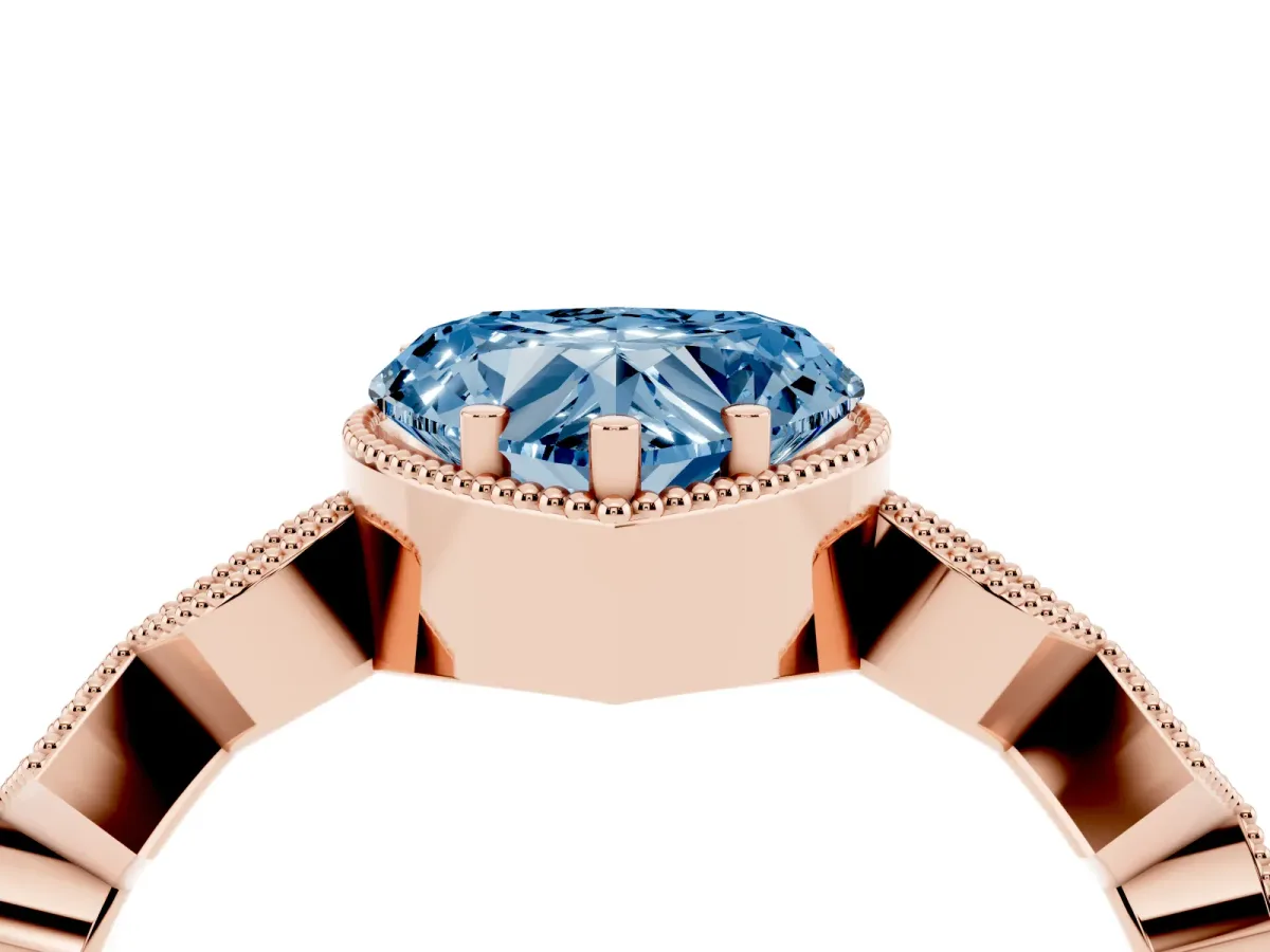 Fancy Blue Heart Cut Milgrain Marquise Diamond Twist Band Ring Rose gold