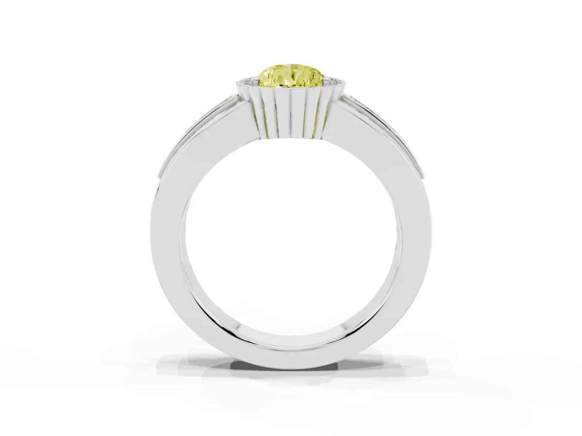 Fancy Yellow Pear Cut Cut Halo Pave Band Four-Prong Ring Platinum