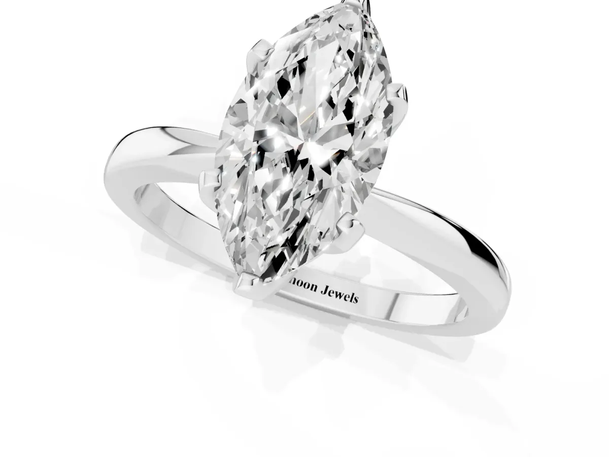 Marquise Cut Solitaire Engagement Ring with Six-Prong Setting and Tapered Band Silver