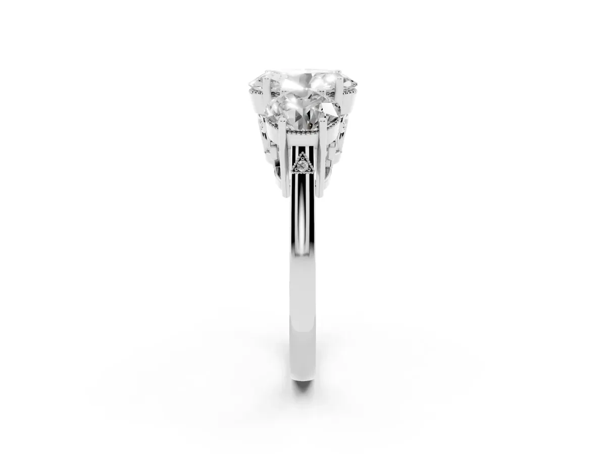 Three-Stone Oval Cut Diamond Engagement Ring with Prong Setting on a Classic Band Silver