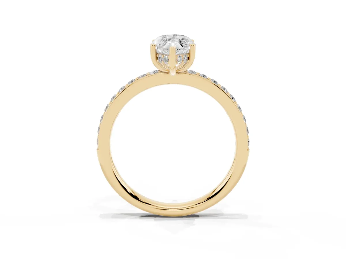 Marquise Cut Cut Diamond Pavé Band Ring with Four-Prong Setting Yellow gold