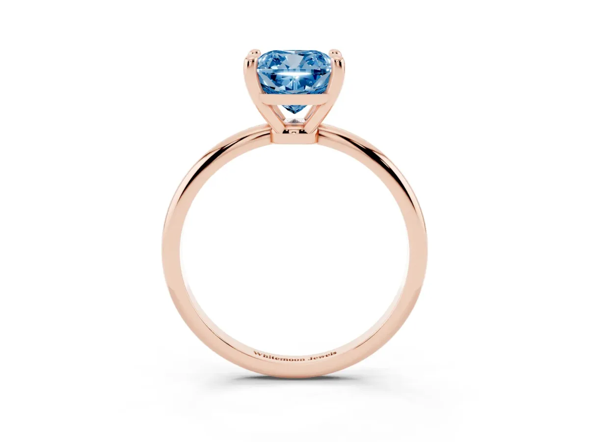 Fancy Blue Cushion Cut Solitaire Diamond Ring with 4-Prong Setting on a Classic Band Rose gold