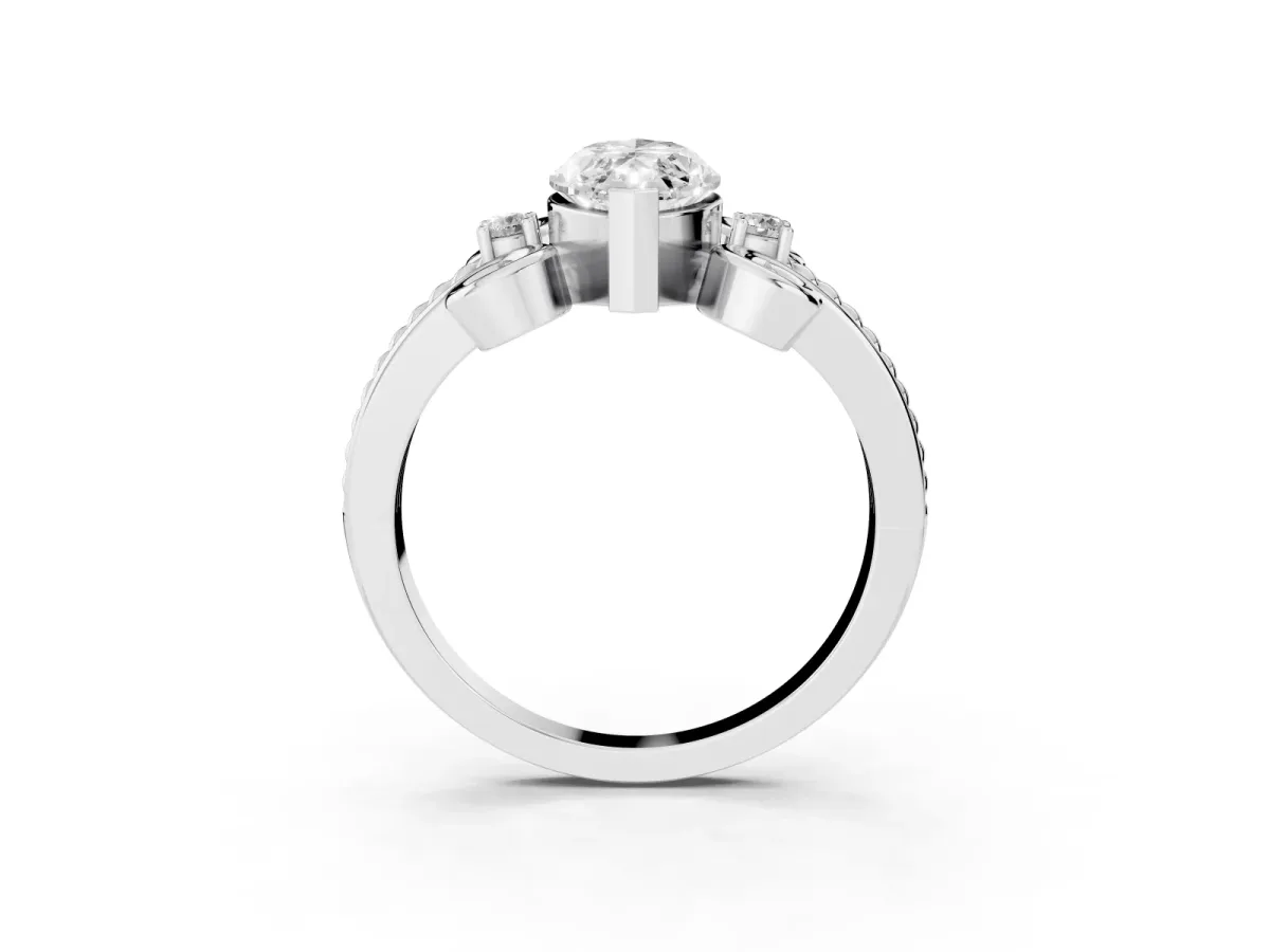 Marquise Cut Solitaire Twisted Band Scroll Prong Ring White gold