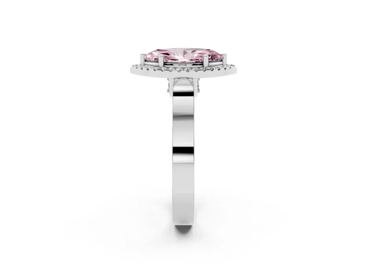 Fancy Pink Marquise Cut Halo Round Diamond Twist Band with Four-Prong Setting Silver