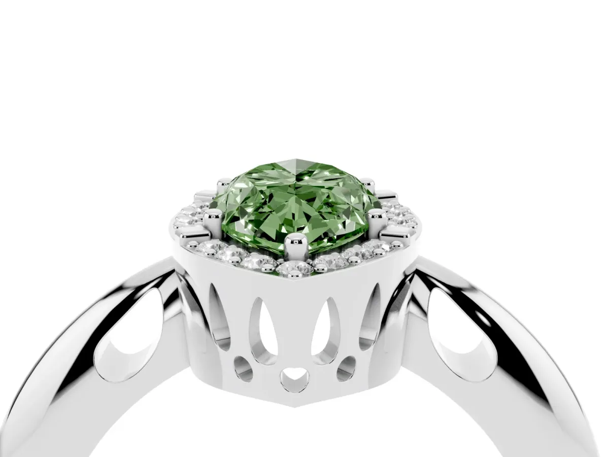 Fancy Green Marquise Cut Cut Diamond Halo Engagement Ring with Split Shank and Four-Prong Setting Silver