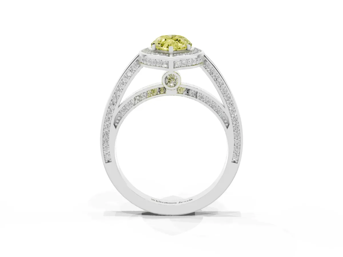Fancy Yellow Marquise Cut Cut Halo Pave Split Shank Prong Setting Ring Platinum