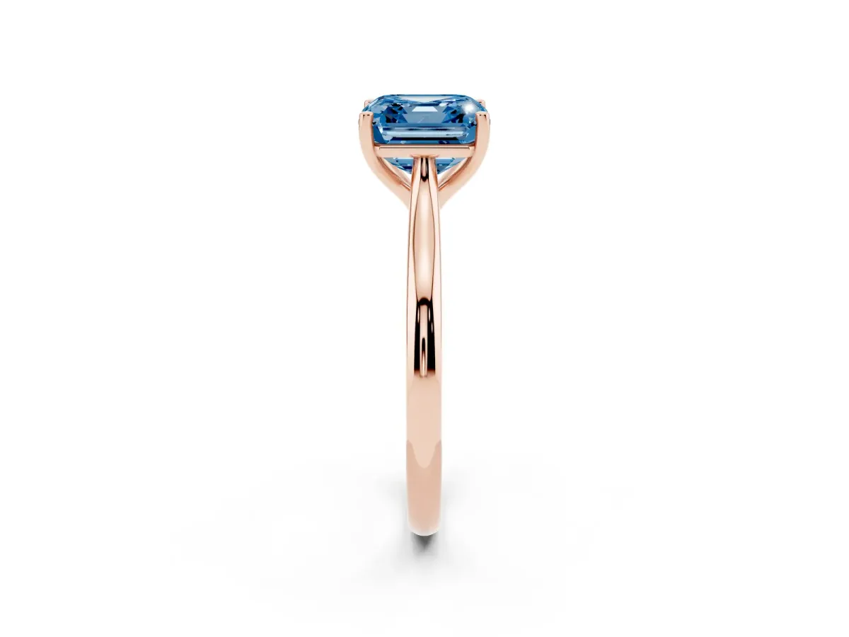 Fancy Blue Asscher Cut Cut Solitaire Ring with Cathedral Band and Four-Prong Setting Rose gold