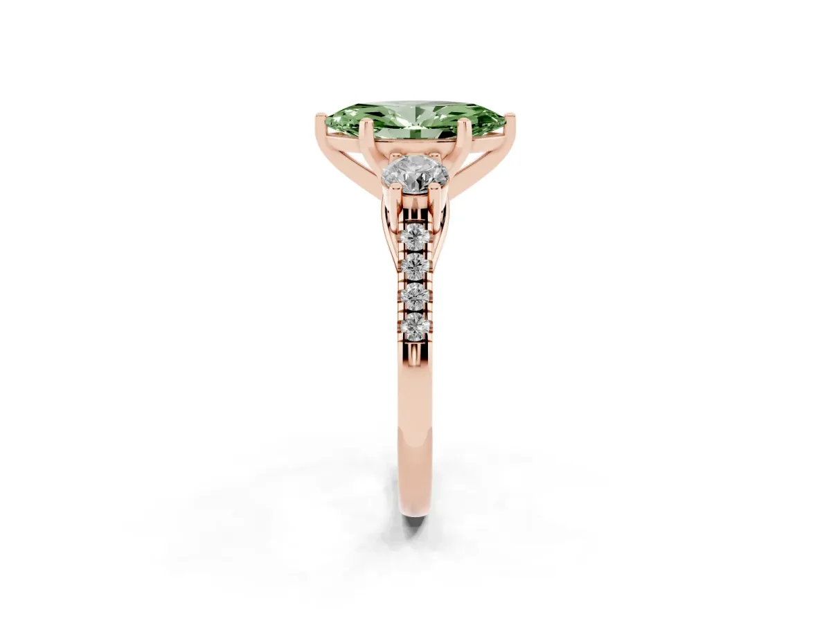 Fancy Green Three-Stone Marquise Cut Diamond Pavé Band with Four-Prong Setting Rose gold