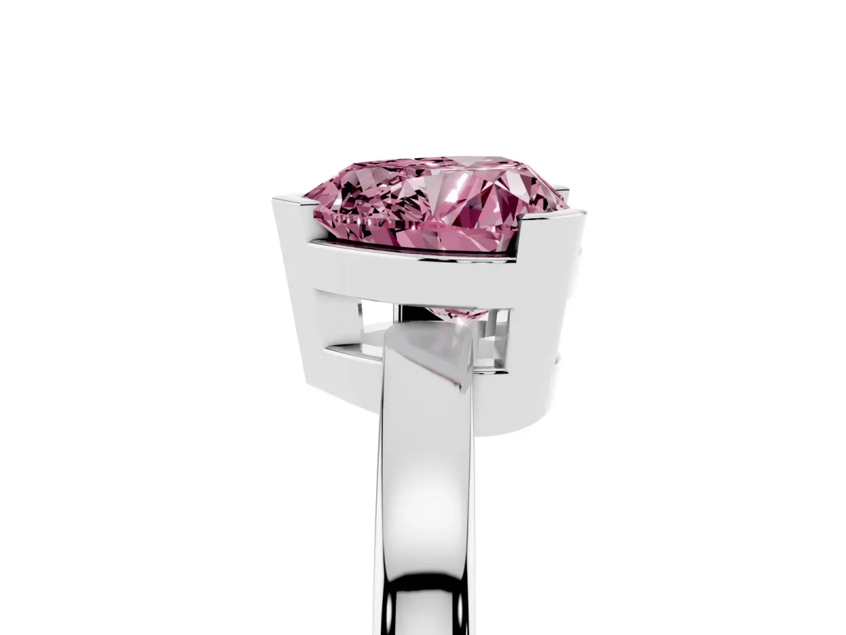 Fancy Pink Heart Cut Cut Solitaire Ring with Four-Prong Setting and Classic Band Silver