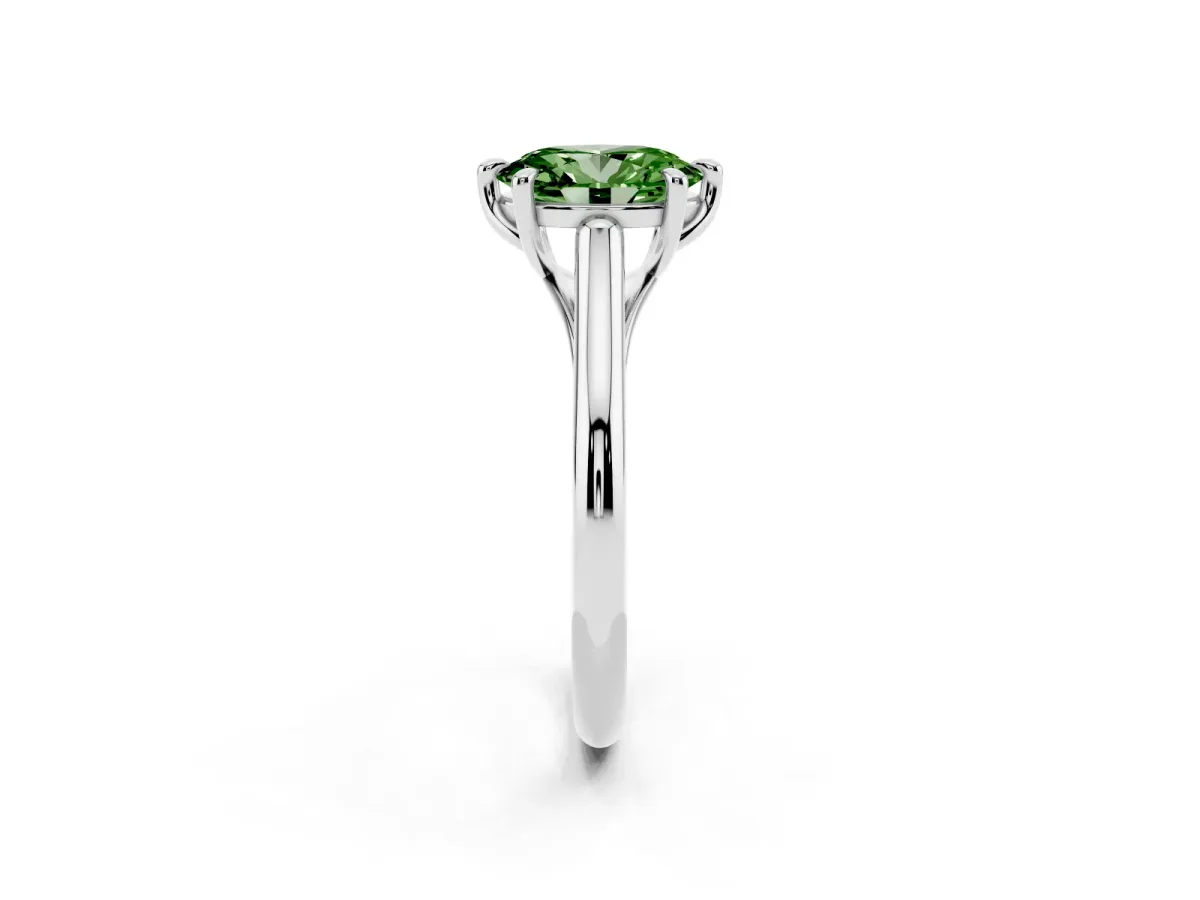 Fancy Green Oval Cut Solitaire Engagement Ring with Six-Prong Setting and Classic Band Platinum
