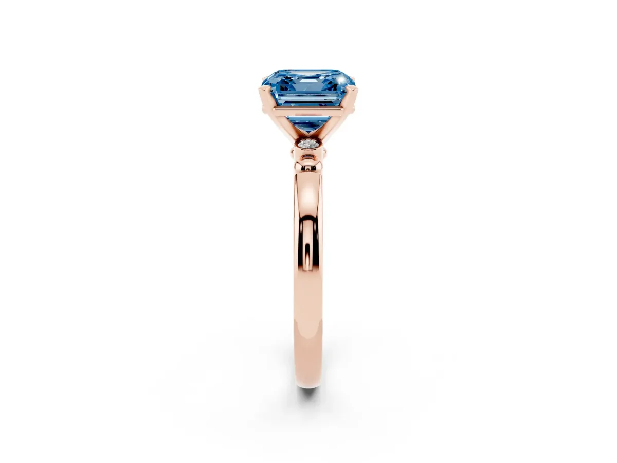 Fancy Blue Asscher Cut Solitaire Beaded Band with Four-Prong Setting Rose gold