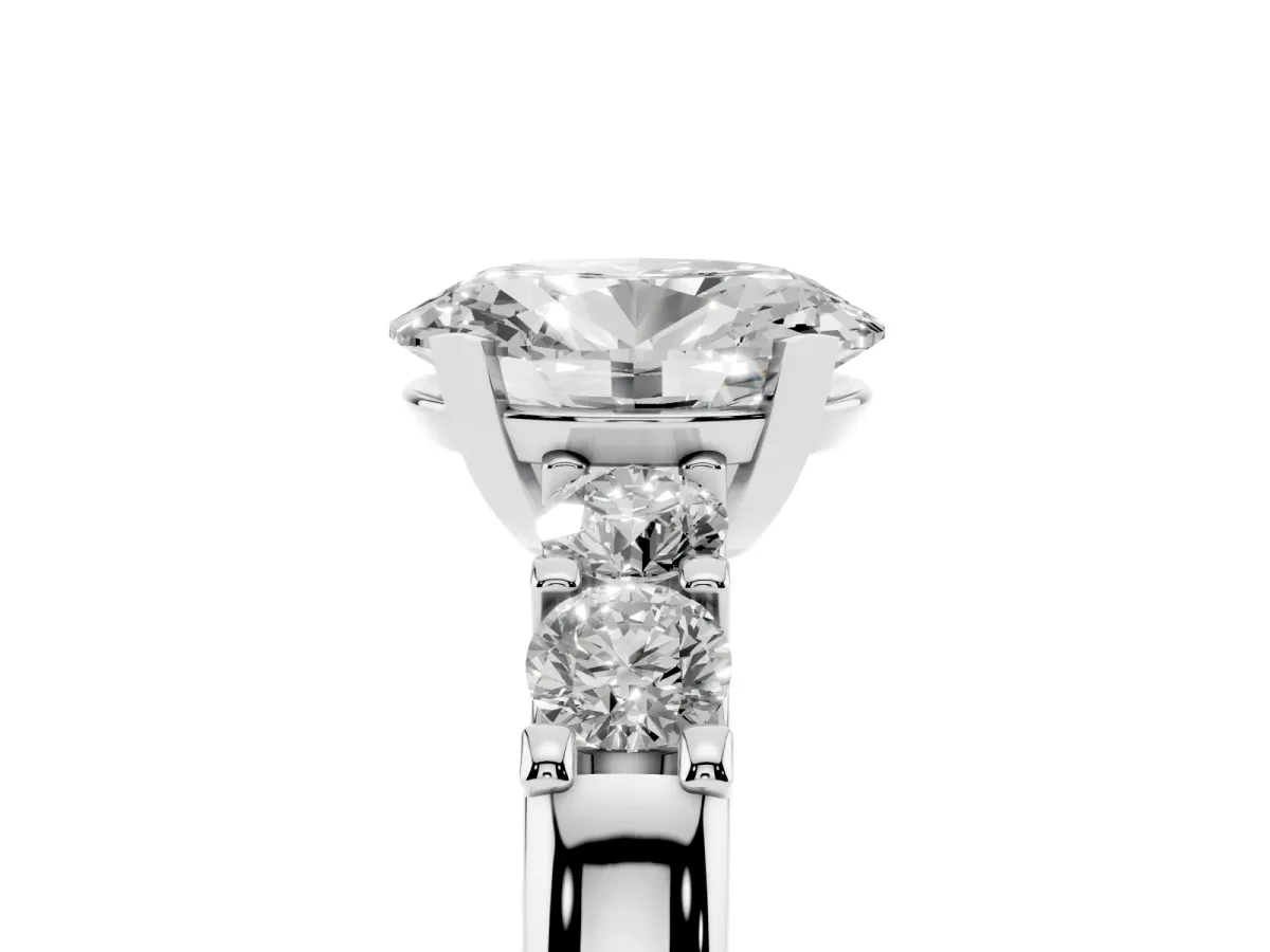 Oval Cut Brilliant Cut Diamond Five-Stone Prong Set Engagement Ring with Channel Band Silver