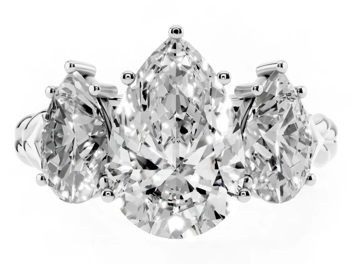 Three-Stone Pear Cut Diamond Braided Band Ring with Four-Prong Setting Silver