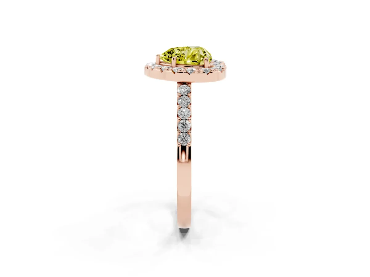 Fancy Yellow Heart Cut Halo Diamond Pavé Solitaire Ring Rose gold