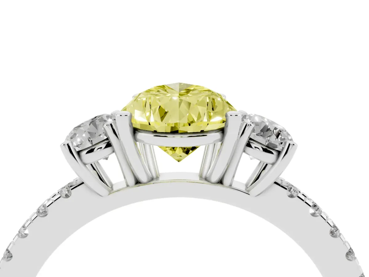Fancy Yellow Three-Stone Pear Cut Cut Diamond Pavé Band with Prong Setting Silver