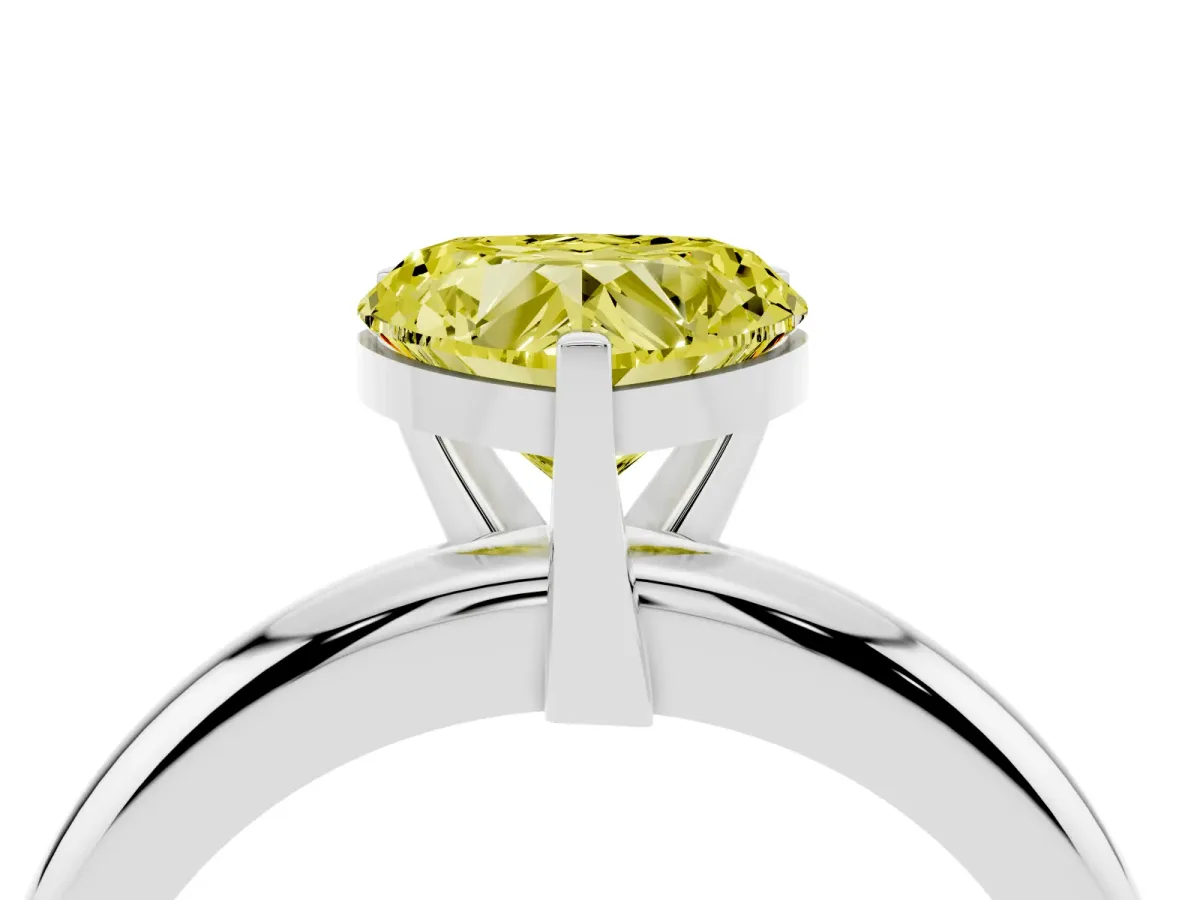 Fancy Yellow Heart Cut Diamond Solitaire Engagement Ring with Round Band and Four-Prong Setting Platinum