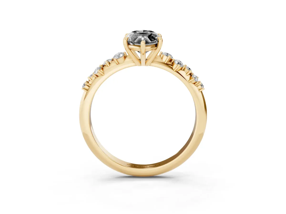 Fancy Black Marquise Cut Diamond Cluster Side Stone Solitaire Ring with Prong Setting Yellow gold