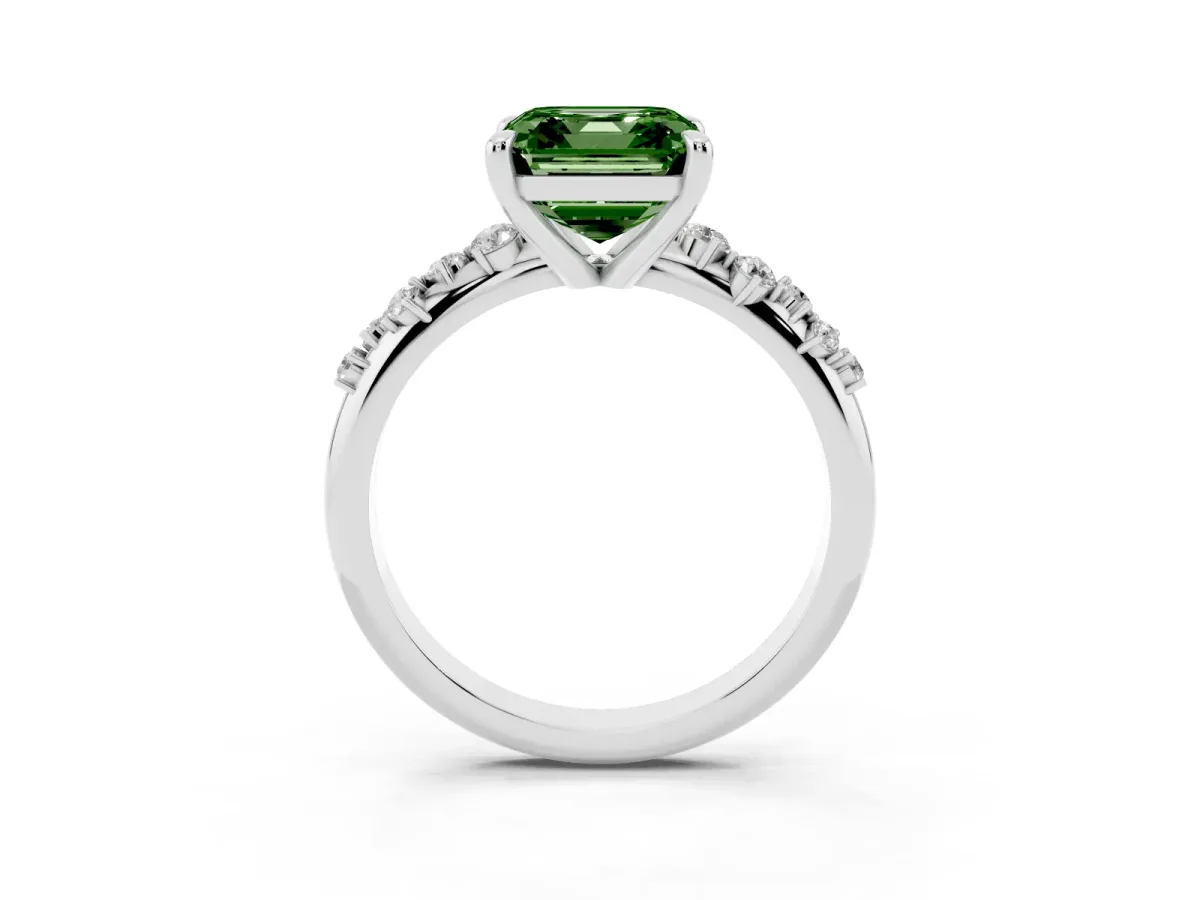 Fancy Green Asscher Cut Cut Diamond Vine Band with Four-Prong Setting Silver