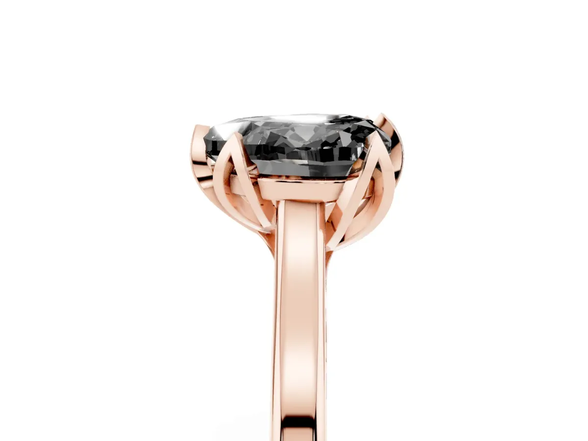 Fancy Black Heart Cut Diamond Solitaire Ring with Flower Prong Setting and Classic Band Rose gold