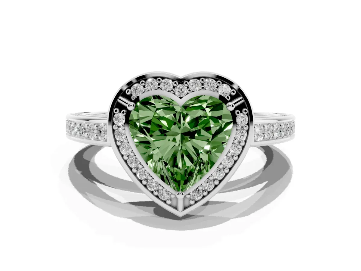 Fancy Green Heart Cut Cut Halo Pave Split Shank Prong Setting Ring Platinum