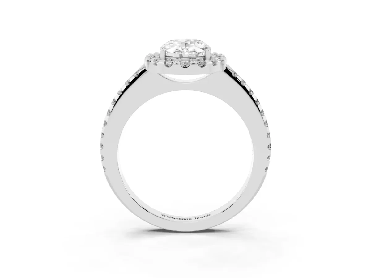 Oval Cut Diamond Pavé Halo Ring with Four-Prong Setting Platinum