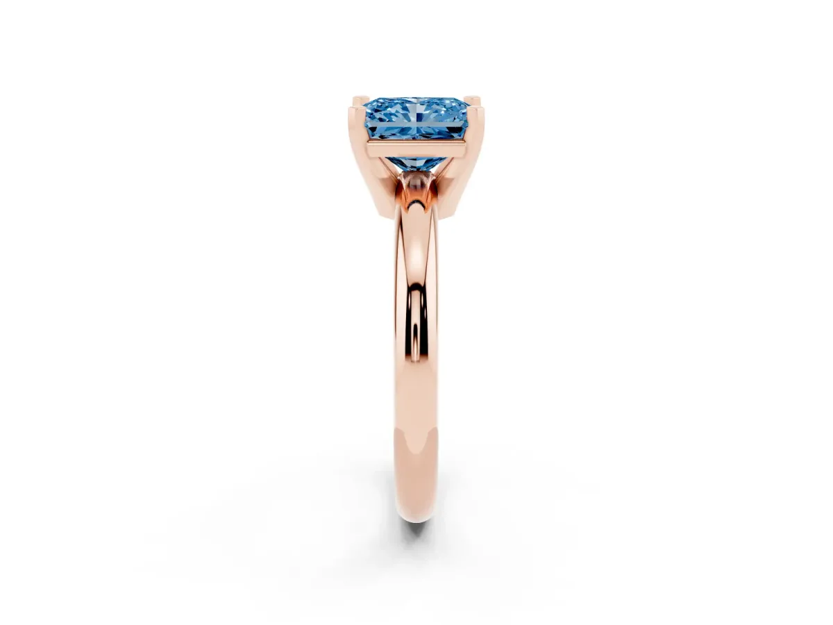 Fancy Blue Radiant Cut Diamond Solitaire Engagement Ring with Round Band and Four-Prong Setting Rose gold