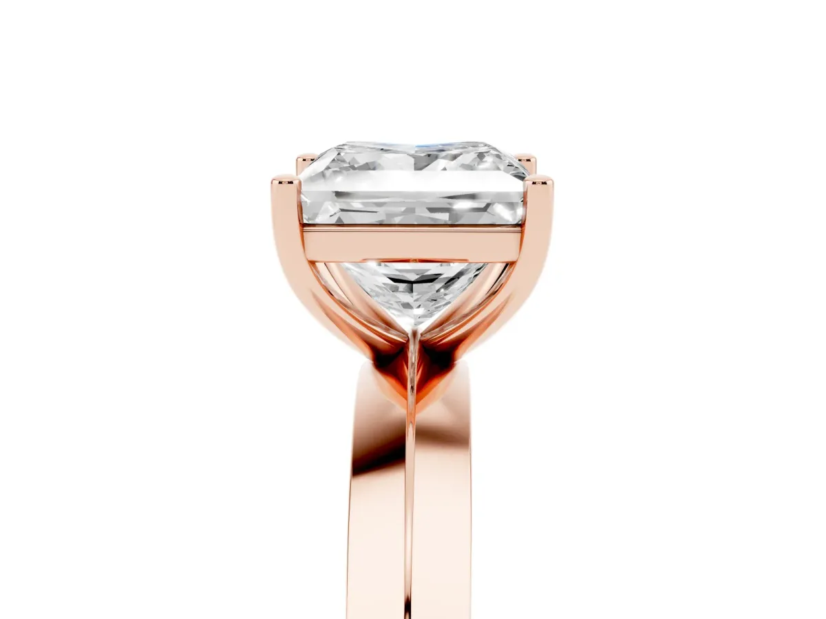 Princess Cut Cut Solitaire Engagement Ring with Flat Band and Four-Prong Setting Rose gold