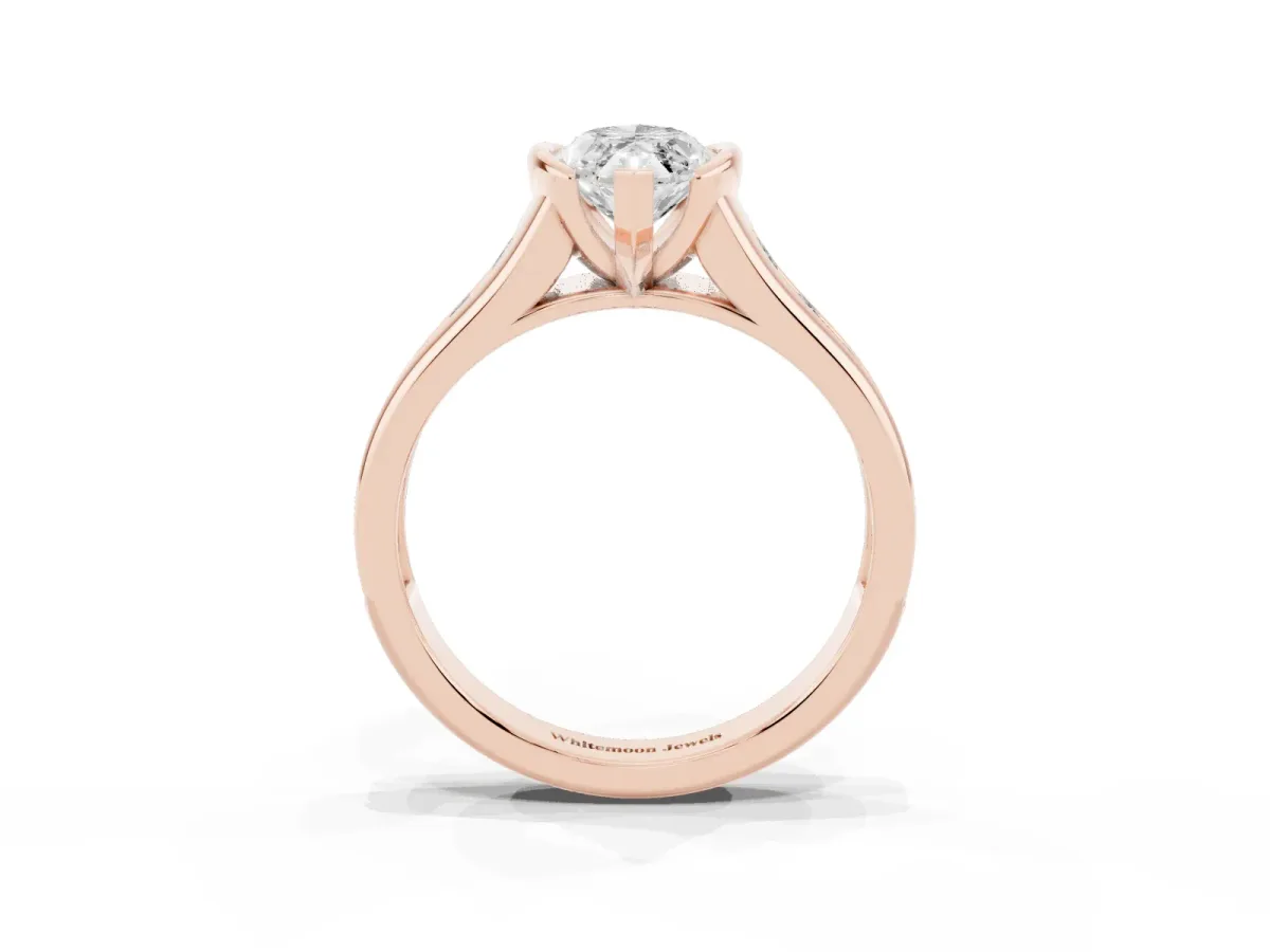 Marquise Cut Solitaire Bezel-Set Diamond Ring with Channel-Set Band Rose gold