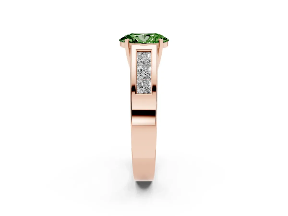 Fancy Green Oval Cut Cut Channel Set Solitaire Ring with Four-Prong Setting Rose gold