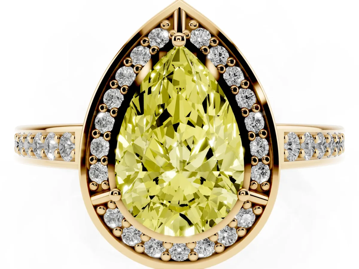 Fancy Yellow Pear Cut Cut Halo Pave Split Shank Prong Setting Ring Yellow gold