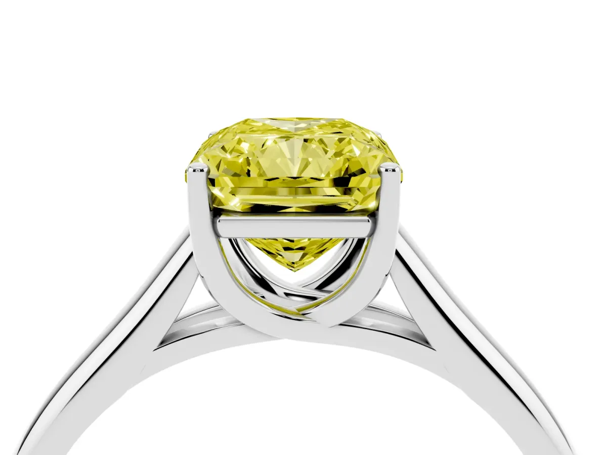 Fancy Yellow Radiant Cut Solitaire Engagement Ring with Tapered Band and Four-Prong Setting Silver
