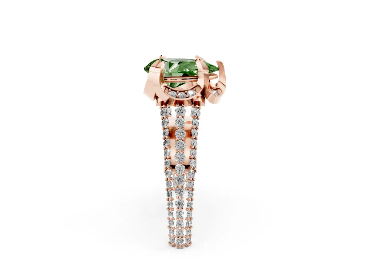 Fancy Green Pear Cut Solitaire Pave Split Shank Ring with Four-Prong Setting Rose gold