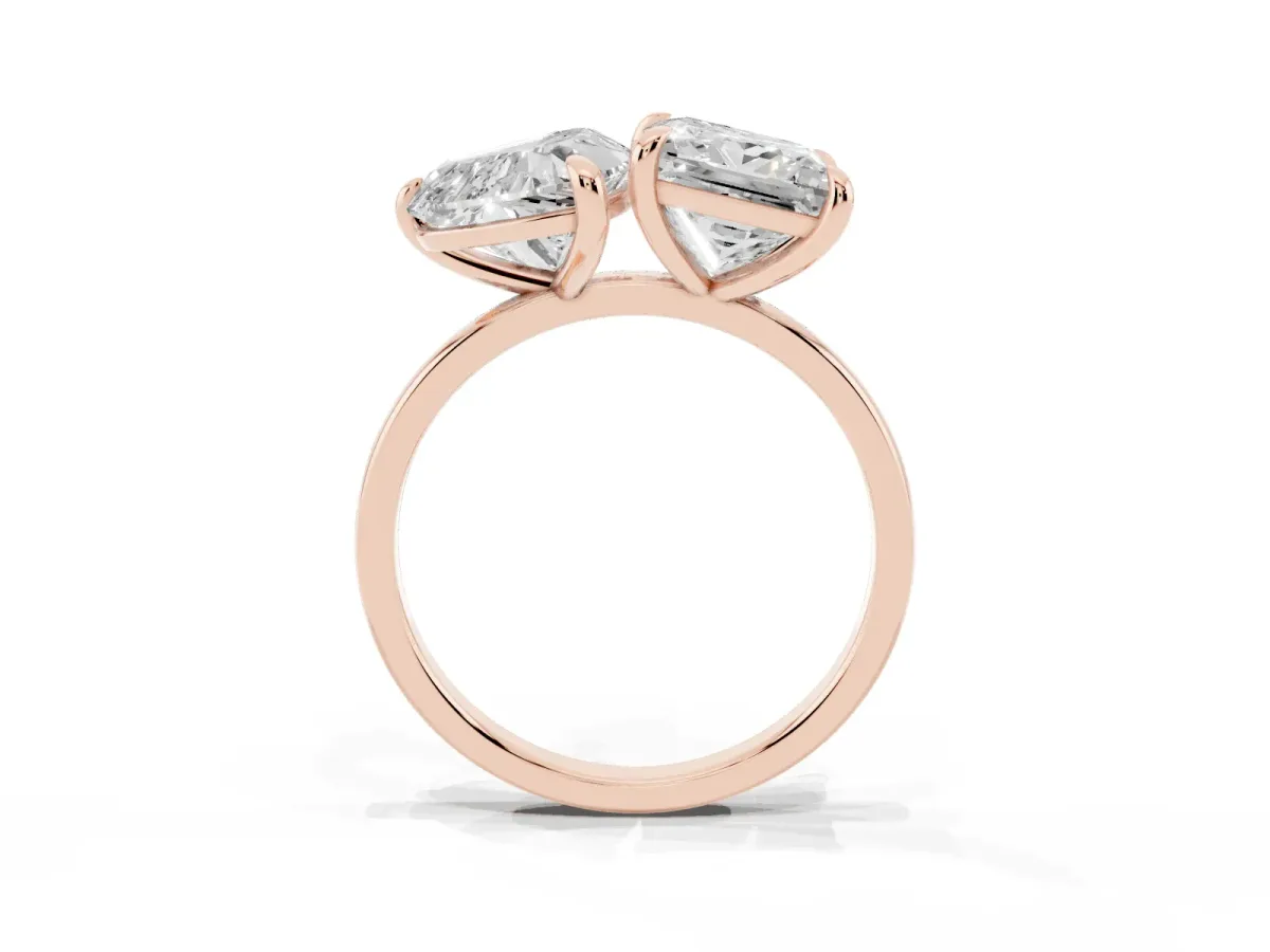 Heart and Princess Toi Moi Ring with Prong Setting and Plain Band Rose gold